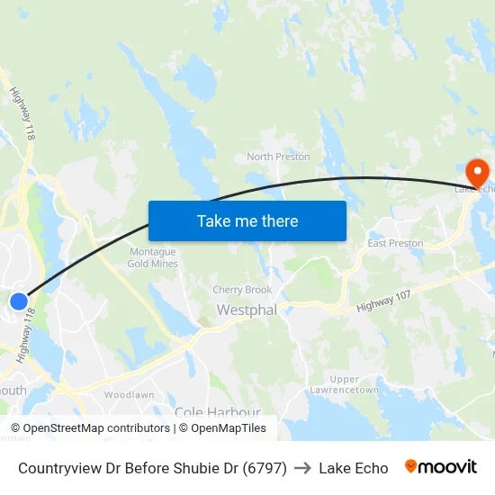 Countryview Dr Before Shubie Dr (6797) to Lake Echo map