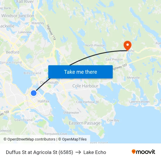 Duffus St at Agricola St (6585) to Lake Echo map