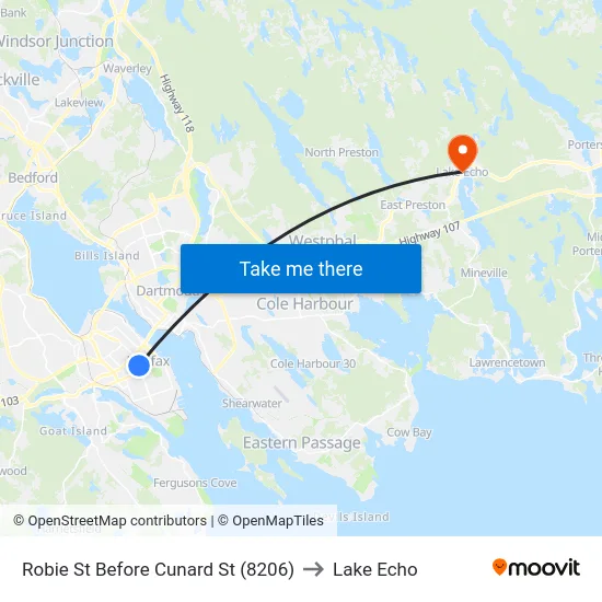 Robie St Before Cunard St (8206) to Lake Echo map