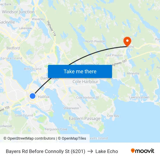 Bayers Rd Before Connolly St (6201) to Lake Echo map