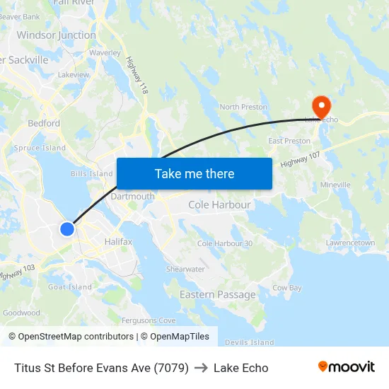 Titus St Before Evans Ave (7079) to Lake Echo map