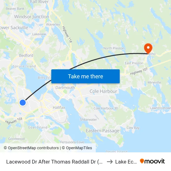 Lacewood Dr After Thomas Raddall Dr (7073) to Lake Echo map