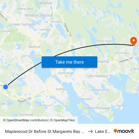 Maplewood Dr Before St Margarets Bay Rd (7180) to Lake Echo map