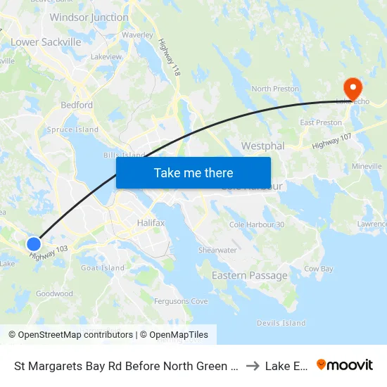 St Margarets Bay Rd Before North Green Rd (6147) to Lake Echo map