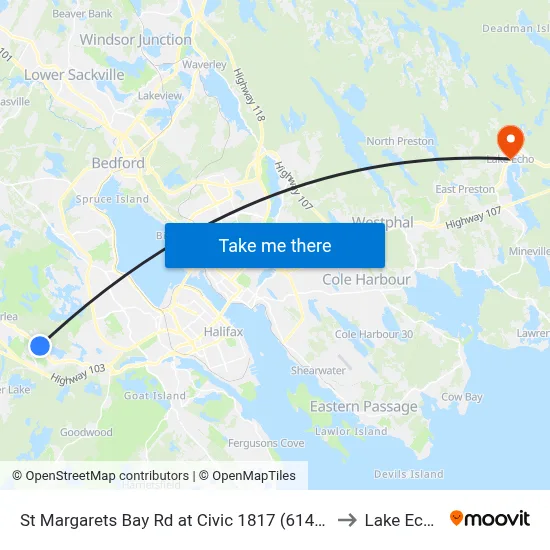 St Margarets Bay Rd at Civic 1817 (6145) to Lake Echo map