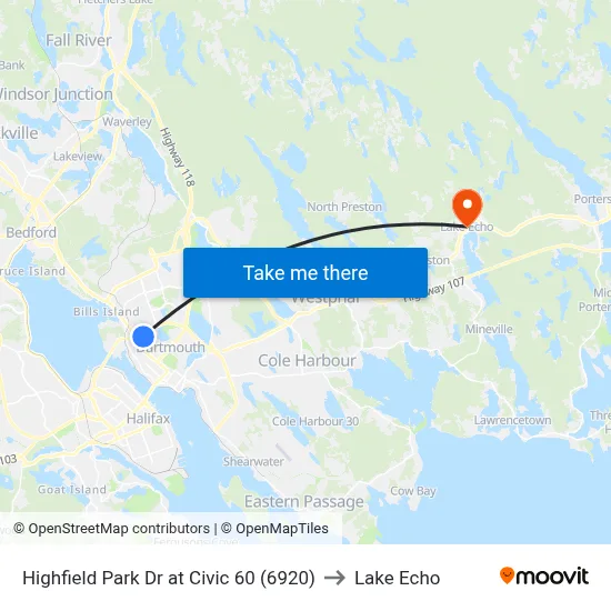 Highfield Park Dr at Civic 60 (6920) to Lake Echo map