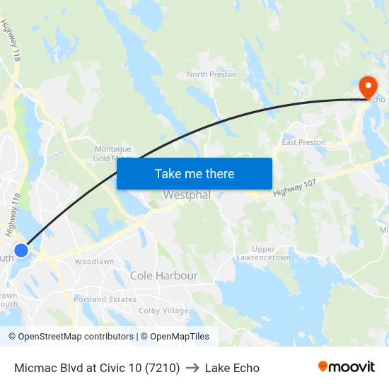 Micmac Blvd at Civic 10 (7210) to Lake Echo map