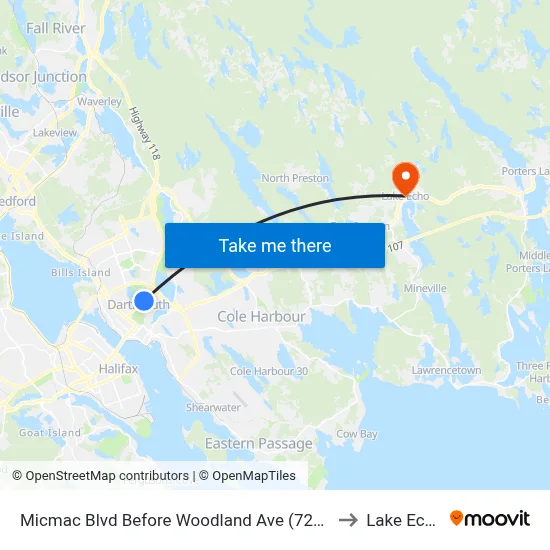 Micmac Blvd Before Woodland Ave (7215) to Lake Echo map