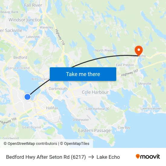 Bedford Hwy After Seton Rd (6217) to Lake Echo map