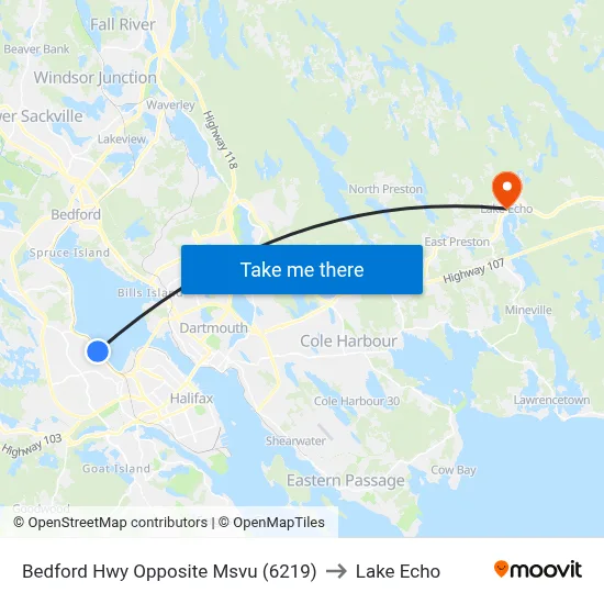 Bedford Hwy Opposite Msvu (6219) to Lake Echo map