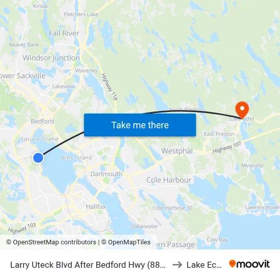 Larry Uteck Blvd After Bedford Hwy (8849) to Lake Echo map