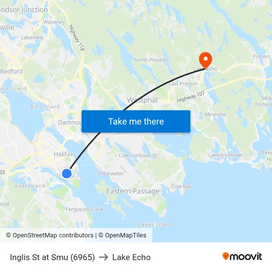 Inglis St at Smu (6965) to Lake Echo map