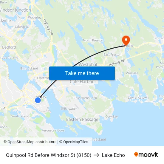 Quinpool Rd Before Windsor St (8150) to Lake Echo map