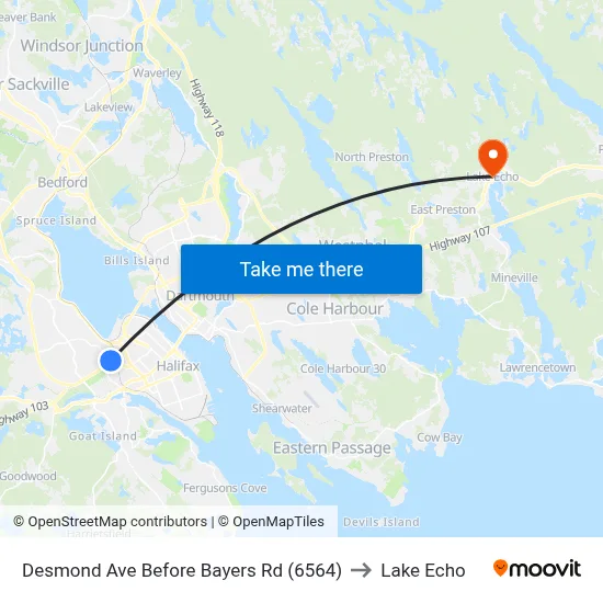 Desmond Ave Before Bayers Rd (6564) to Lake Echo map