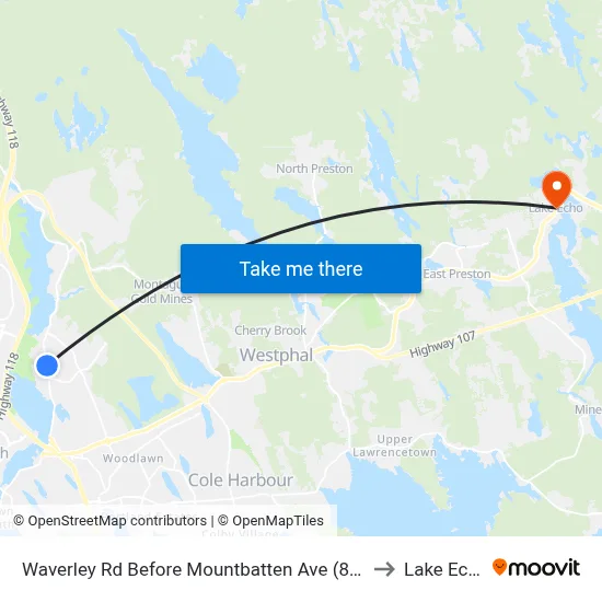 Waverley Rd Before Mountbatten Ave (8447) to Lake Echo map