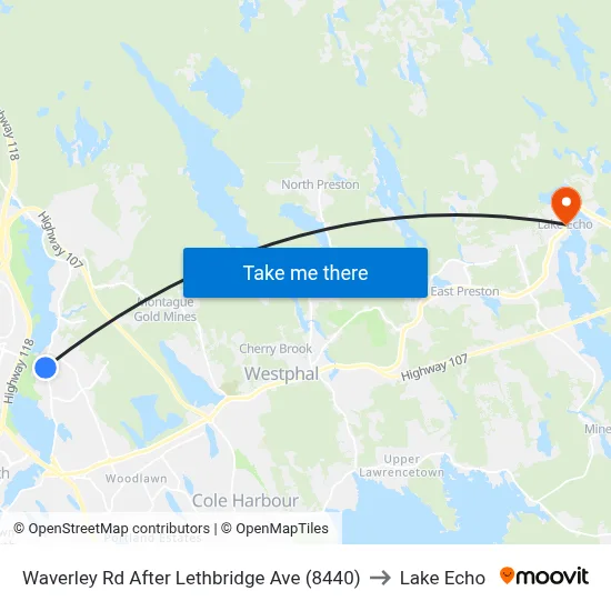 Waverley Rd After Lethbridge Ave (8440) to Lake Echo map