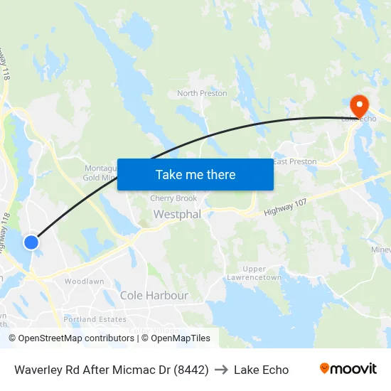 Waverley Rd After Micmac Dr (8442) to Lake Echo map