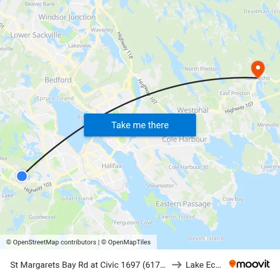 St Margarets Bay Rd at Civic 1697 (6178) to Lake Echo map