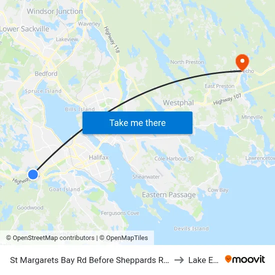 St Margarets Bay Rd Before Sheppards Run (6179) to Lake Echo map
