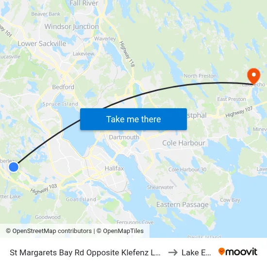 St Margarets Bay Rd Opposite Klefenz Ln (6173) to Lake Echo map