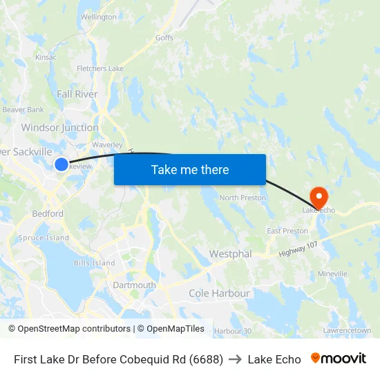 First Lake Dr Before Cobequid Rd (6688) to Lake Echo map