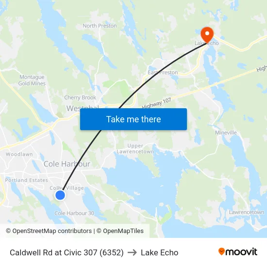Caldwell Rd at Civic 307 (6352) to Lake Echo map