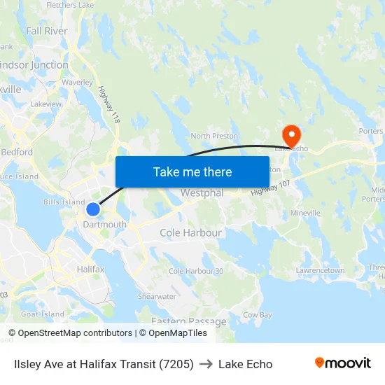 Ilsley Ave at Halifax Transit (7205) to Lake Echo map