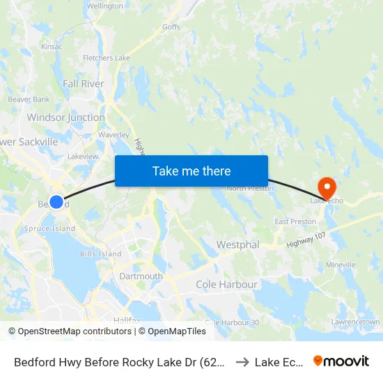 Bedford Hwy Before Rocky Lake Dr (6226) to Lake Echo map