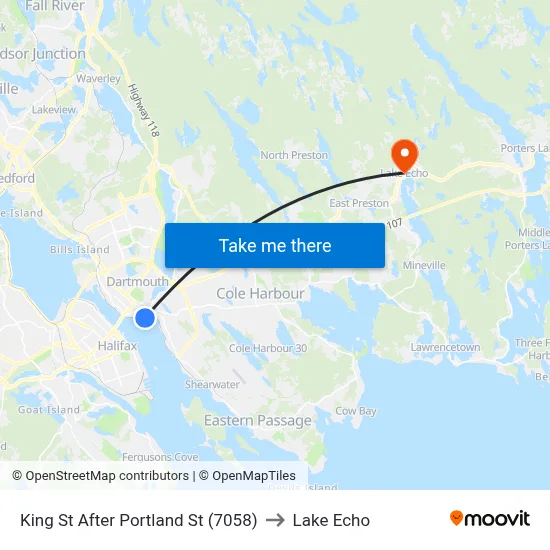 King St After Portland St (7058) to Lake Echo map