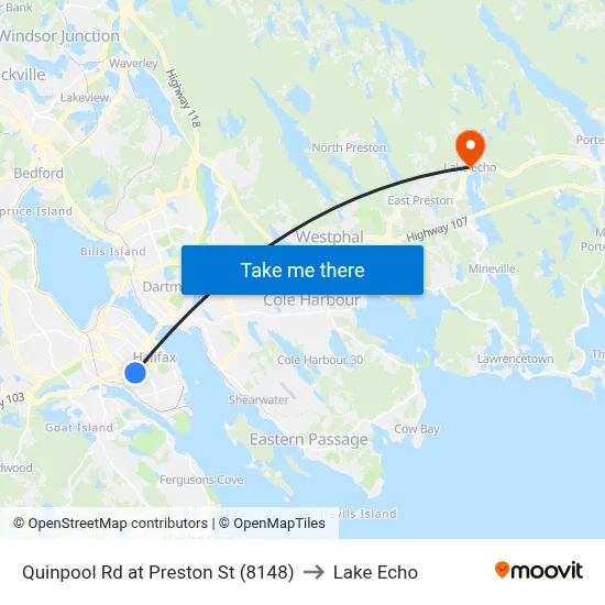 Quinpool Rd at Preston St (8148) to Lake Echo map