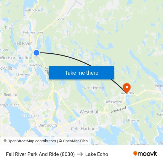 Fall River Park And Ride (8030) to Lake Echo map
