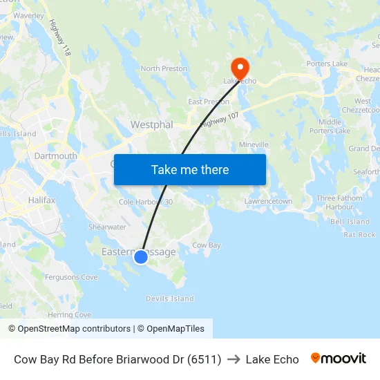 Cow Bay Rd Before Briarwood Dr (6511) to Lake Echo map
