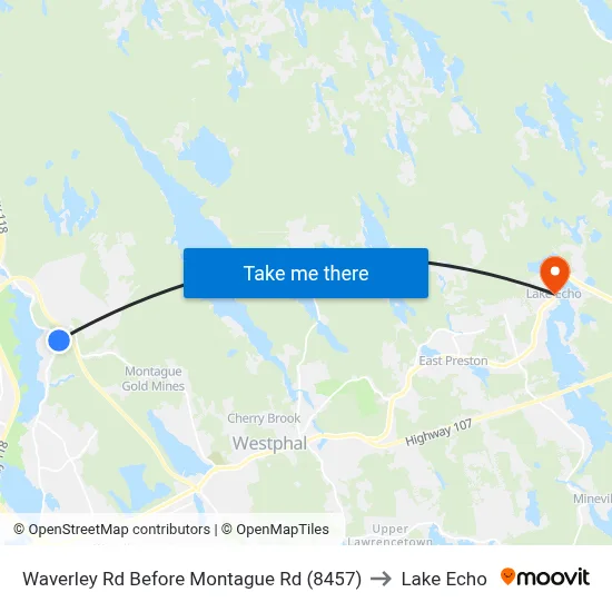 Waverley Rd Before Montague Rd (8457) to Lake Echo map
