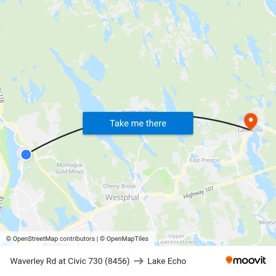 Waverley Rd at Civic 730 (8456) to Lake Echo map