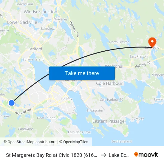 St Margarets Bay Rd at Civic 1820 (6161) to Lake Echo map