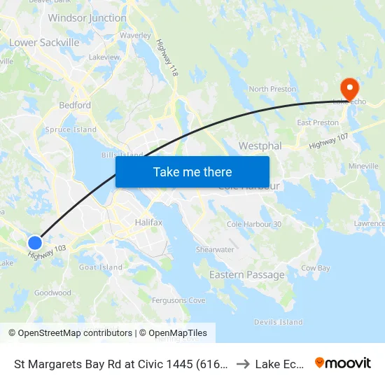 St Margarets Bay Rd at Civic 1445 (6163) to Lake Echo map