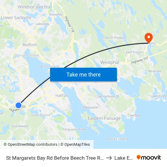 St Margarets Bay Rd Before Beech Tree Run (6162) to Lake Echo map