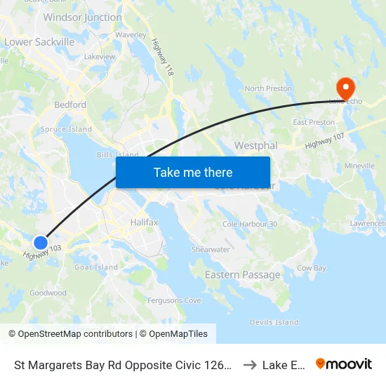 St Margarets Bay Rd Opposite Civic 1264 (6184) to Lake Echo map