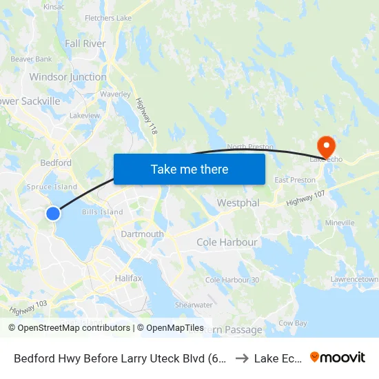 Bedford Hwy Before Larry Uteck Blvd (6239) to Lake Echo map