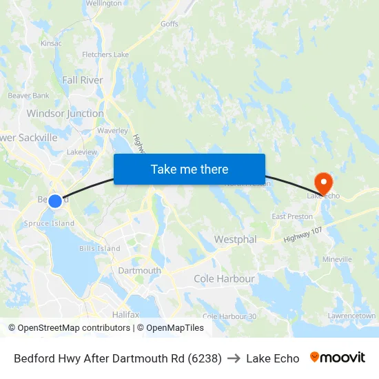Bedford Hwy After Dartmouth Rd (6238) to Lake Echo map