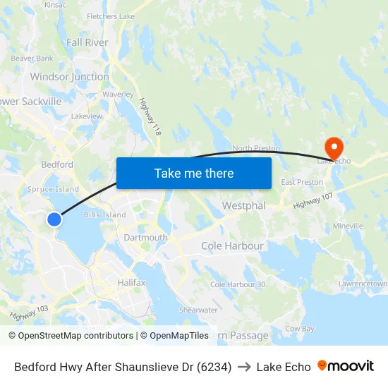 Bedford Hwy After Shaunslieve Dr (6234) to Lake Echo map
