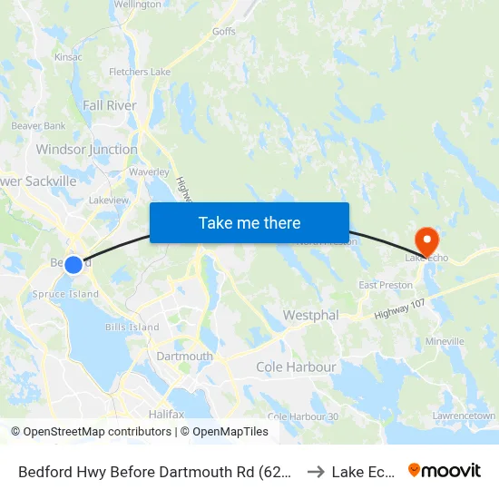 Bedford Hwy Before Dartmouth Rd (6236) to Lake Echo map