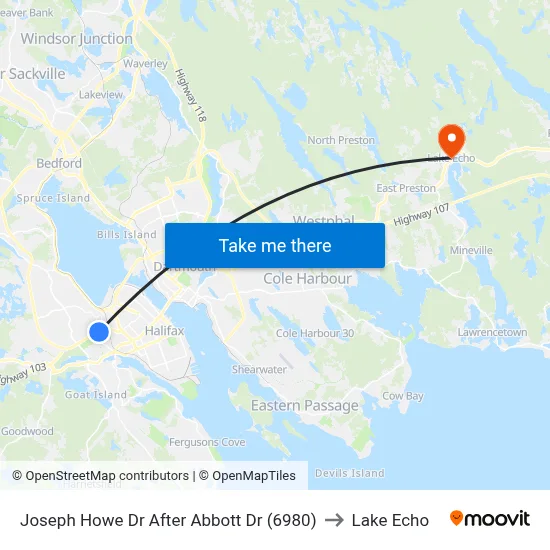 Joseph Howe Dr After Abbott Dr (6980) to Lake Echo map