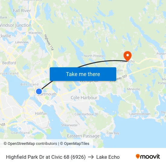 Highfield Park Dr at Civic 68 (6926) to Lake Echo map