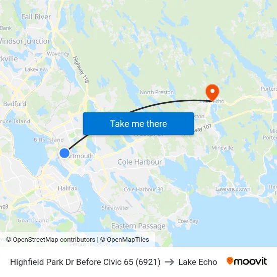 Highfield Park Dr Before Civic 65 (6921) to Lake Echo map