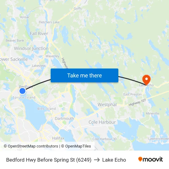 Bedford Hwy Before Spring St (6249) to Lake Echo map