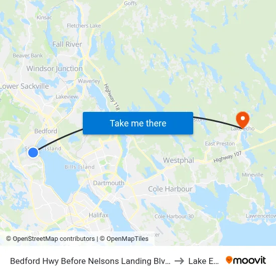 Bedford Hwy Before Nelsons Landing Blvd (6241) to Lake Echo map