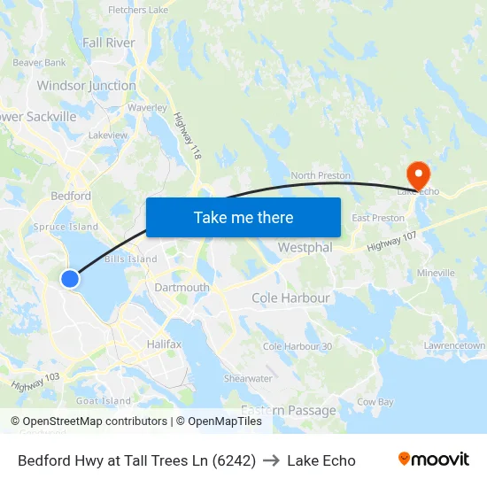 Bedford Hwy at Tall Trees Ln (6242) to Lake Echo map