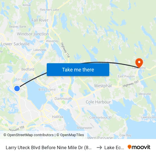Larry Uteck Blvd Before Nine Mile Dr (8877) to Lake Echo map