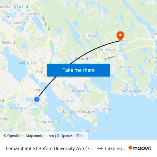 Lemarchant St Before University Ave (7144) to Lake Echo map